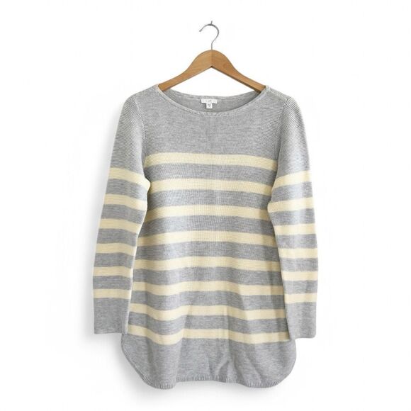 J. Jill Sweaters - J Jill Bateau Neck Cotton Blend Gray Striped Sweater Size M